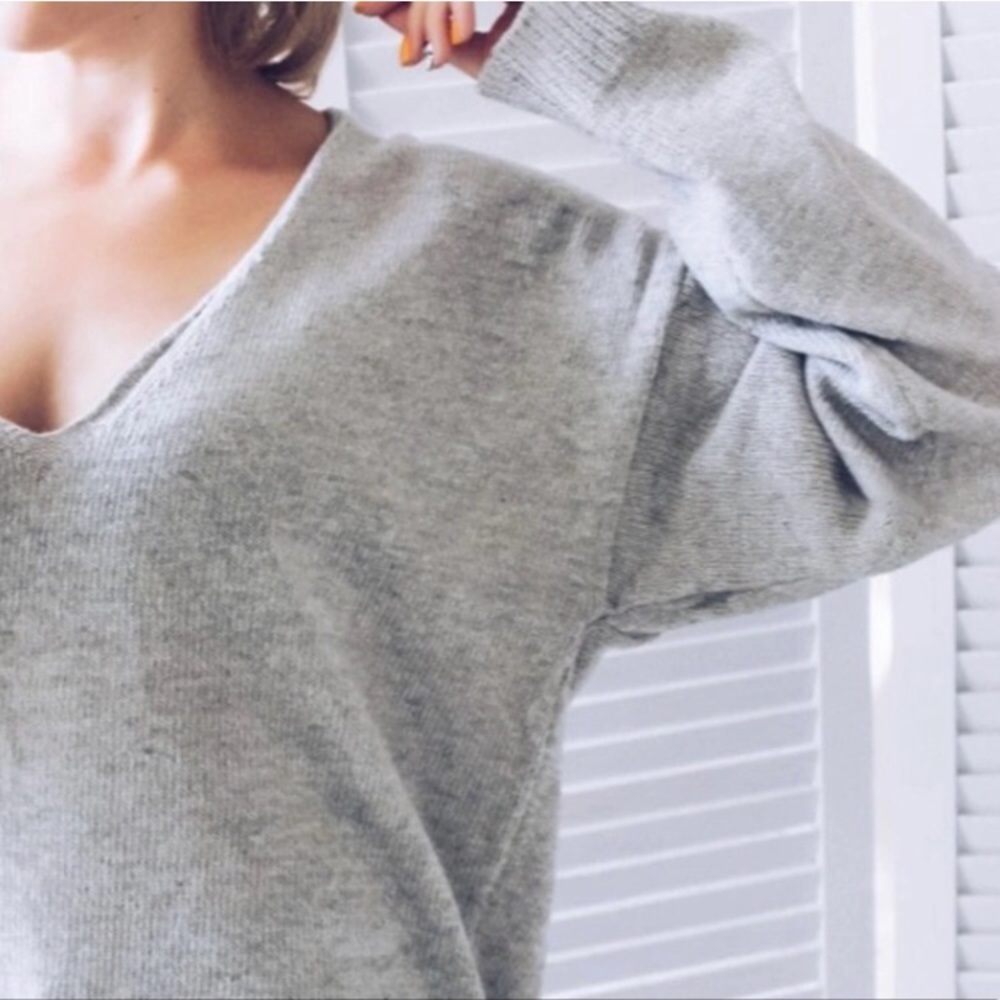 Gray Oversized Slouchy V Neck Pullover Sweater - Picture 4 of 4